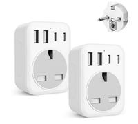 2 Pack UK To European Plug Adapter, 5 IN 1 European Travel Adaptor with 2 USB C & 2 USB A, EU Plug Adapter for Germany Spain France Turkey Greece etc (Type E/F)
