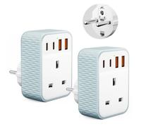 2 Pack UK to European Plug Adapter, Vecbmn EU Schuko Travel Adaptor with 4 U-S-B Ports(2 USB C & 2 USB A), Travel Adaptors UK to EU for Germany Spain France Poland Netherlands Iceland(Type E/F)