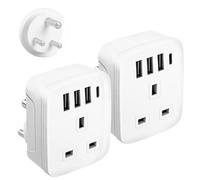 2-PACK UK to India Plug Adapter,Grounded UK to 3 Pin India Travel Adapter | 3 USB+1 USB C 17W Fast Charger,Converter Plug Adaptor for Indian,Sri Lanka,Pakistan,Burma,Maldives,Yemen(Type D)