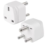 2-Pack UK to India Plug Adapters, TENINYU India Power Converter Grounded Universal Travel Adapter 3 Pin India International Type D Plug (White)