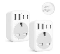 [2 Pack] UK to US Travel Plug Adapter with 2 USB C & 2 USB A, 5-in-1 Grounded UK to US Power Plug Adapter, Travel Essentials for USA, Canada, Thailand, Mexico, Bahamas (Type B)