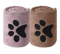 2 Pack Ultra-Absorbent Luxury Dog Towel, Thicker Than Most, Super Soft Microfibre, Dries Pets Quickly, Large , Fast-Drying, Doubles as a Cozy Puppy Blanket, Machine Wash & Dry purple and brown 2 Pack