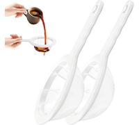 2 Pack Ultra Fine Mesh Strainer, 200/400 Mesh PP Non Slip Handle White Plastic Mesh Strainer, Nylon Mesh Filter Spoon for Coffee, Tea, Jam, Fruits and Vegetable Straining