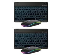 2 Pack Ultra-Slim Bluetooth Keyboard and Mouse Portable Mini Wireless Keyboard Rechargeable 7-Color Backlit for Apple iPad iPhone Samsung Tablet iPhone Smartphone iOS Android Windows,Black