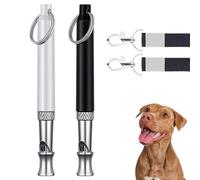 2 Pack Ultrasonic Dog Whistles for Recall, Adjustable Frequency Silent Anti Bark Training Whistles with Lanyards, 304 Stainless Steel for All Dog Breeds, Black & White