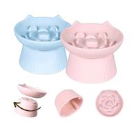 2 Pack Unbreakable Raised Slow Feeder Bowl for Cats and Small Dogs, Elevated Cat Bowls, Detachable Slow Feede Bowl, Heavy Weighted, Non-Slip Feeder, Dry & Wet Food, Whisker Friendly (Pink+Blue; 6.2'')