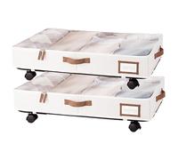 2 Pack Under Bed Storage on Wheels, Underbed Containers Boxes, Clear PVC Lid Underbed Storage, Under-bed Drawer Organizer for Shoes Blankets,White