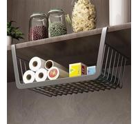 2 Pack Under Shelf Storage Basket, Hanging Cabinet Storage Basket Organizer, Under Shelf Hanging Metal Wire Storage Basket Organizer for Kitchen, Office, Pantry, Bathroom, Cabinet, Grey