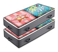 2 Pack Underbed Storage Bags, 90L Foldable Large Capacity Clothes Storage Containers with Clear Lids Window Handles, Closet Organizers Storage Boxes for Bedding Storage, Clothes, Blankets, Grey