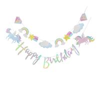 2 Pack Unicorn Party Decorations Rainbow Supplies, Personalised Cartoon Fairy Happy Themed Favors Bunting Banners with Sparkle Gold Glitter Unicorn Birthday Decorations for Kids Girls Wall Door Decor
