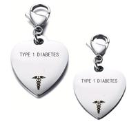 2 Pack Unique Heart-Shaped Medical ID Pendant Keyring, Nursing Medical Emergency Keychain for Emergency Identification (Type 1 Diabetes)