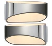 2 PACK Unique LED Wall Light Warm White Gloss Chrome Loop Up & Down Bedside Lamp