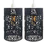 2 Pack Unique Moroccan Designed Black Metal Circular Pendant Light Shade