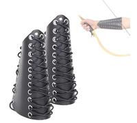 2 Pack Unisex Faux Back Leather Gauntlet Wristband Wide Bracer Arm Armor Cuff(Black)