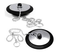 2 Pack Universal Sink Plug, 40mm Black Rubber Bath Plugs with 40CM Chain, Drain Stopper for Bathroom, Kitchen Sink Plug Replacement