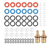 2 Pack Universal Tap Cartridge Replacement & 72 Pcs Tap Washers Assorted UK Set - Brass Ceramic Valve with O-Rings, Leak-proof Mixer Tap Repair Kit for Kitchen & Bathroom