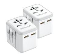 2 Pack Universal Travel Adapter, Travel Plug Adapter Worldwide with 2 USB and 1 AC Socket, FSTravelP International Travel Adapter for EU, USA, UK, Australia, Universal Plug Adaptor for Multi Countries