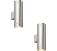 2 PACK Up & Down Twin Outdoor Wall Light - 2 x 7W GU10 LED - Brushed Steel