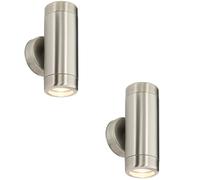 2 PACK Up & Down Twin Outdoor Wall Light - 2 x 7W GU10 LED - Stainless Steel