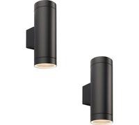 Loops 2 PACK Up & Down Twin Outdoor Wall Light - 2 x 7W GU10 LED - Textured Black Loops Black