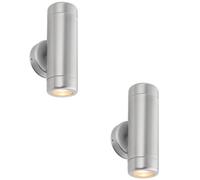 Loops 2 PACK Up & Down Twin Outdoor Wall Light - 2 x 7W LED GU10 - Stainless Steel in Metallics Loops Metallics