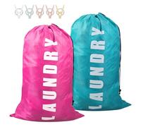 2 Pack Upgrade Extra Large Travel Laundry Bag with Drawstring, Durable Rip-Stop Dirty Clothes Shoulder Bag for Travel, Bathroom Home or Dormitory (Blue Pink)
