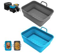 2 Pack Upgrade Silicone Liners for Ninja Foodi AF300UK Dual Zone 7.6 L, Reusable Dual Air Fryer Pot Baskets Accessories, Easy to Store & Food Safe Replacement Oven Liner (Grey+Blue)
