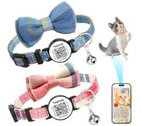 2 Pack-Upgraded Cat Collar with Bells, Breakaway Cat Collars with Bow Tie, Girl Boy Safety Plaid Kitten Collars with QR ID Tag for Cats,QR Code Smart ID Tags - Pet Online Profile (Blue&Pink)