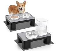 2 Pack Upgraded Elevated Dog Bowl Stand and 100% Waterproof & Non Slip Mat, Raised Bowl Stand for Small Medium Dogs, Easy Clean Silicone Pet Food Mat- Neck Strain Relief & Protect Your Floors