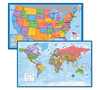 2 Pack - USA Map for Kids + Blue Ocean World Map (Laminated, 18" x 29")