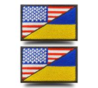 2 Pack USA UKR United State American and Ukraine Ukrainian Friendship Flag Patch, Black Border Embroidered Hook and Loop Morale Emblem for Costume Uniform Cap Jacket Clothes Backpack DIY