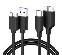 2-PACK USB 3.0 Micro Cable + Micro B to USB C Cord, 50cm Heavy Duty High Speed Hard Drive Cable, USB 3.0 A to Micro B Compatible with Seagate, WD, Toshiba, Westgate, Samsung Galaxy S5, Note 3