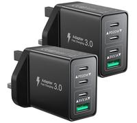 2-Pack USB C Charger, 40W USB C Plug Fast Charge 4 Port PD Type C Charging Plugs + QC USBPlug UK USBC Power Adapter Multi Plugs Samsung Charger Plug for iPhone 16 15 14 13 Pro Max XR XS, iPad,Samsung