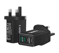 2-Pack USB C Plug, 40W 4-Port Multi USB Plug UK Fast Charger Plug Dual Port USB-C Power Adapter + QC USB Wall Plug Multiport Type C Charging Plug for iPhone 16 15 14 13 12 11 Pro Max, iPad, Samsung