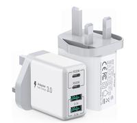 [2 Pack] USB C Plug, 40W 4-Port USB Fast Charger Plug Dual PD Type C Port+Dual QC USB A Port, UK Wall Charger Charging Plug USB C Power Adapter for iPhone 11/12/13/14/15 Series/XS/XR/SE/8/Samsung/iPad