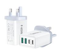 2-Pack USB C Plug Fast Charge, 40W 4-Port Charging Plug USB-C Charger Dual Port USBC Power Adaptor + QC Charger Plug, Multi USB Plug UK Type C Plug for iPhone 16 15 14 13 12 11 Pro Max, iPad, Samsung