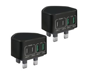 2-Pack USB C Plug Fast Charge, 40W 4-Port Multi Charger Plugs UK Charing Plug Dual Type C PD Power Adapter Multiple Wall Charger Head for iPhone 17 16 15 14 13 12 11 Pro Plus Max, iPad,Samsung