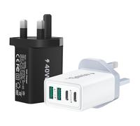 2-Pack USB C Plug Fast Charge, 40W 4-Port Multi USB Plug Charger UK Dual USB-C Power Adapter + QC Wall Mains Charger Head Type C Charging Plug for iPhone 17 16 15 14 13 12 11 Pro Max, iPad, Samsung