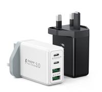 2-Pack USB C Plug Fast Charge, 40W 4-Port USB C Charger Plug UK, Dual USBC Power Adapter+ QC USB Wall Plug, Mutil Type C Charging Plug for iPhone 16 15 14 13 12 11 Pro Max Plus, Samsung, iPad