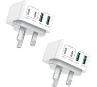 2-Pack USB C Plug Fast Charge, 40W 4-Port USBC Plug UK Multi USB Charger Dual Type C PD Power Adapter + QC Wall Charging Plug for iPhone 17 16 15 14 13 12 11 Pro Max XS XR 8 Air, Samsung Galaxy, iPad