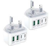 2-Pack USB C Plug Fast Charge, 40W 4-Port USBC Plug UK Multi Wall Charger Head Dual PD Power Adapter +QC Multiport Type C Fast Charging Plug for iPhone 16 15 14 13 12 11 Pro Max Plus, Samsung, iPad