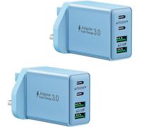 2-Pack USB C Plug Fast Charge, Multi USB Plug UK 40W 4-Port Charging Plug Dual Type C Power Adapter + QC Wall Charger Head for iPhone 16 15 Plus Pro Max 14/13/12/11XS, iPad, Samsung, Google Pixel