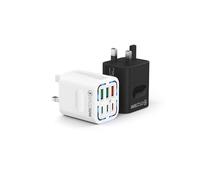 2 Pack USB C Plug Fast Charger, 50W 6 Port USB Plug UK PD Power Adapter + QC Multi Mains Wall Charger Multiport Type C Charging Plug for iPhone 16 15 14 13 12 11 Pro Max Plus XS XR SE 8,iPad,Samsung