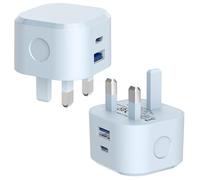 2 PACK USB C Plug for Apple iPhone 15/15 Pro/15 Pro Max/15 Plus/14/13/12/11/X/XR/XS/SE/iPad, 20W USB Type C Plug UK Fast Charger Dual Ports, Double USB Charging Wall Plugs PD Mains Chargers
