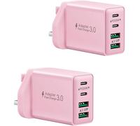 2-Pack USB C Plug UK, 40W 4-Port Fast Charger Plug for iPhone 17 16 15 Plus Pro Max 14/13/12/11, iPad, Samsung, Mutil USB Plug Fast Charge Dual Port Type C Power Charging Adapter Wall Plug Head