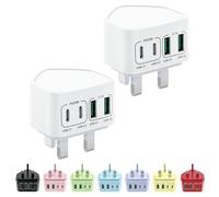 2-Pack USB C Plug UK, 40W 4-Port Multi USB Plug Fast Charger Dual PD Power Adapter +QC Multiport Wall Charge Head Mains Type C Charging Plug for iPhone 17 16 15 14 13 12 11 Pro Max Plus, iPad