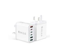 2 Pack USB C Plug UK 55W, Tupneuf 6-Port Multi USB Charger with 25W PD & 18W QC 3.0, Type C Fast Charger for iPhone 17 16 15 Pro Max, iPad Pro Air, Samsung Galaxy S25 S24, Office Travel, White