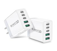 2 Pack USB C Wall Charger, 50W 5-Port PD Fast USB C Charging Block,3USB C+2USB A Multiport Plug,Type C Power Adapter Brick Cube for iPhone 16 15 14 13 12 11 Pro Max XR XS 8 7,Galaxy