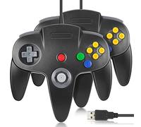 2 Pack USB N64 Controller, FISUPER Wired Video Game Controller USB Gamepad for Windows PC MAC Raspberry PI Retropie [Fits for Switch] (Black)