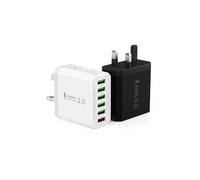 2 Pack USB Plug UK, 33W 6 Port Multi Plug Multiport Charger Head with QC 3.0 Fast Charging, USB Plug Adaptor UK Wall Power Adapter Mains for iPhone 16 15 14 13 12 11 10 8 7 Pro Max Plus, Samsung, iPad